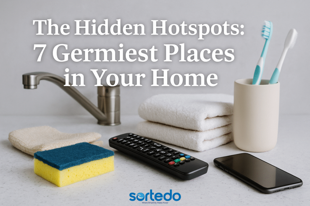 Germ-prone household items on a countertop